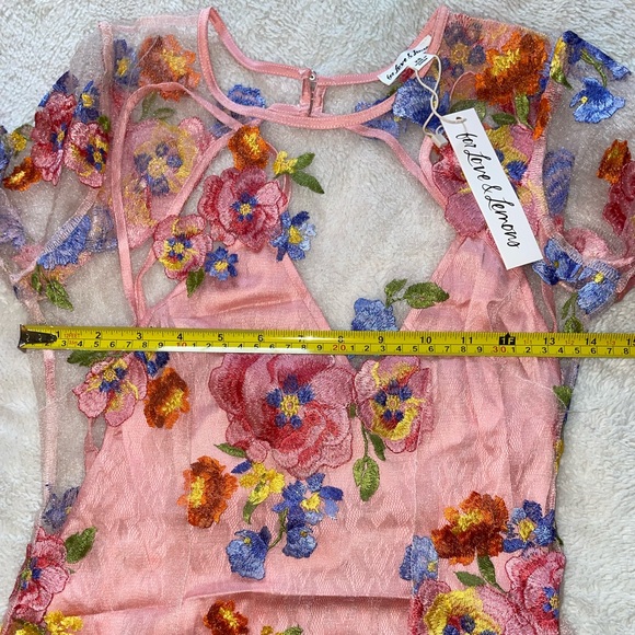For Love & Lemons Percy Pink Long Sleeve Floral Mesh Mini Dress - Picture 5 of 10